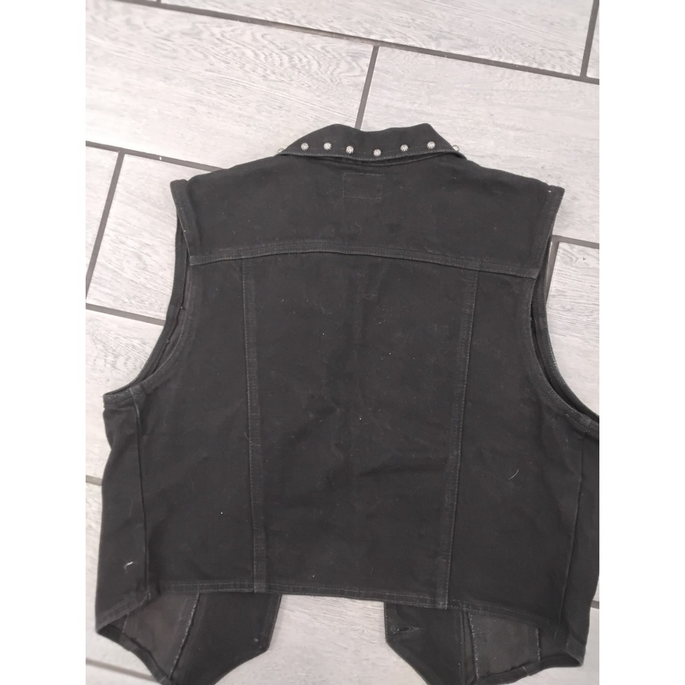 Cross J Jeans Womens Black Denim Vest Studded Collar Western Biker V-57 Large - Picture 3 of 5
